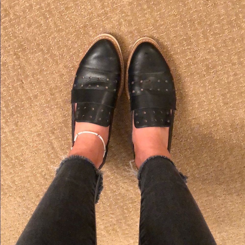 Black leather mules